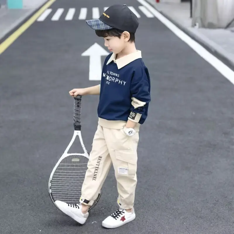 

Autumn 2024 Kids Boys 2PCS Clothes Set Cotton Letter Printed Polo Shirts Pants Suit Toddler Baby Boys Outfits
