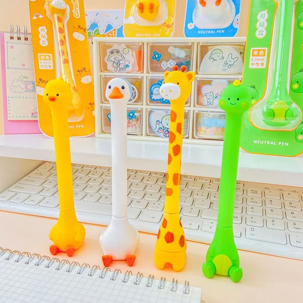 Simple Quick-drying Gel Pen 0.5mm Black Ink Standing Animal Neutral Pen Press Type Ballpoint Pen Stationery