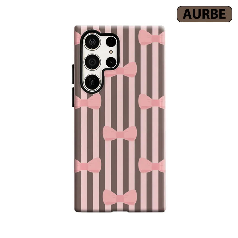 Aurbe Phone Case For Samsung Galaxy S26 S25 S24 S23 Ultra Plus HD Hard Bow Stripes Double Layer Film Cover