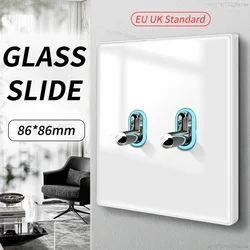 White Glass Sliding Wall Lamp Switch Socket EU UK Standard Switch Bedroom USB Net Tel TV SAT Home Hotel Office Villa Decoration