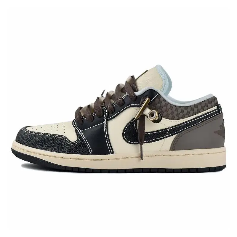 【Customize】Air Jordan 1 Vintage Basketball Shoes Men Low-Top Black/Coffee/Beige Yellow Sneakers shoes HQ3437-101