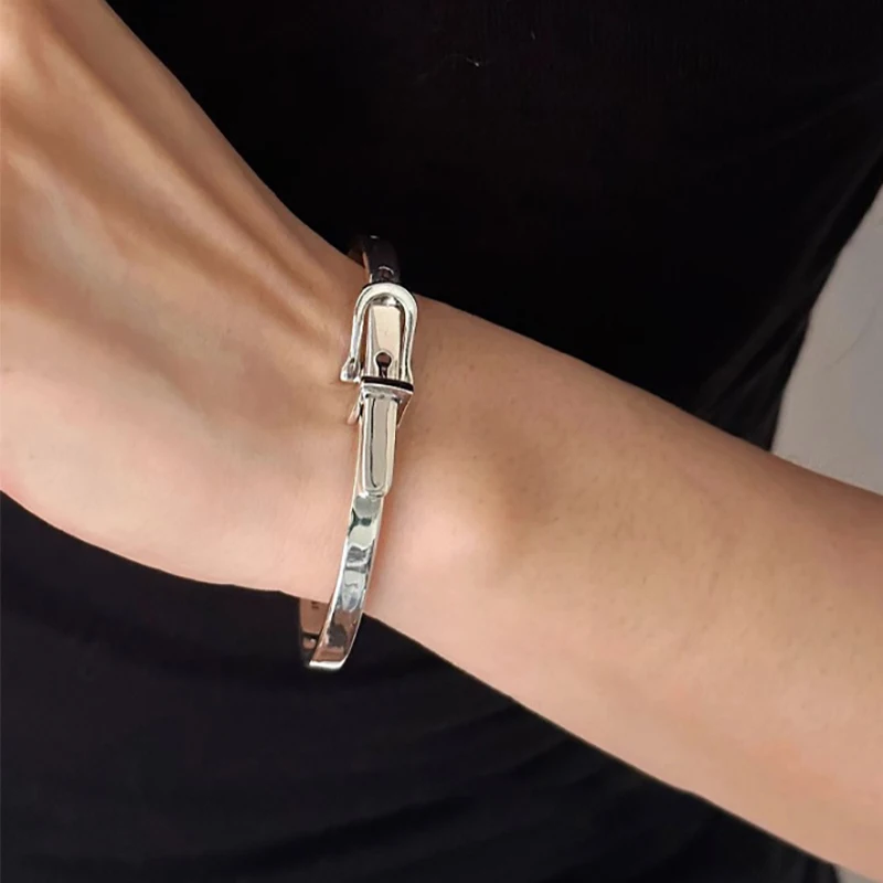 Foxanry Silver Color Belt Geometric Bracelet For Women Couples Trendy Vintage Creative Design Personality Birthday Jewelry Gifts