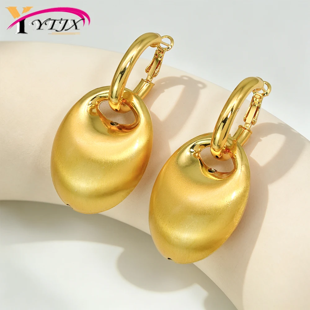 YTJX Chunky Smooth Drop Earring Oval 18K Vergoldete Geometrische Creolen für Damen – Modischer Alltags- und Party-Schmuck, Geschenk 2026 Neu – Detail 3
