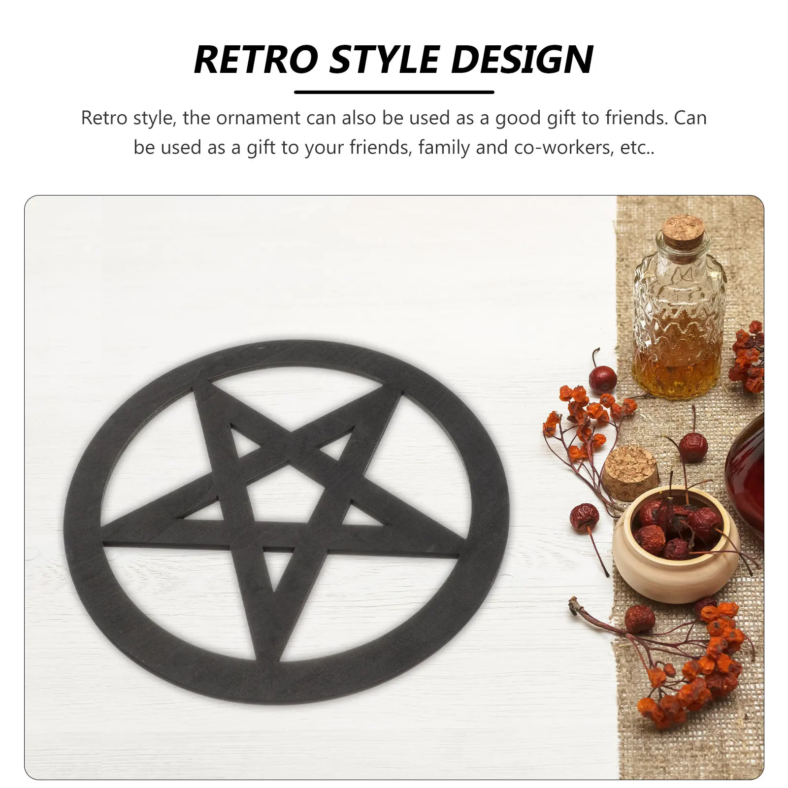 Wooden Pentacle Tray for Altar Decor – Carved Spiritual Ceremony Ornament, Retro Home Decoration