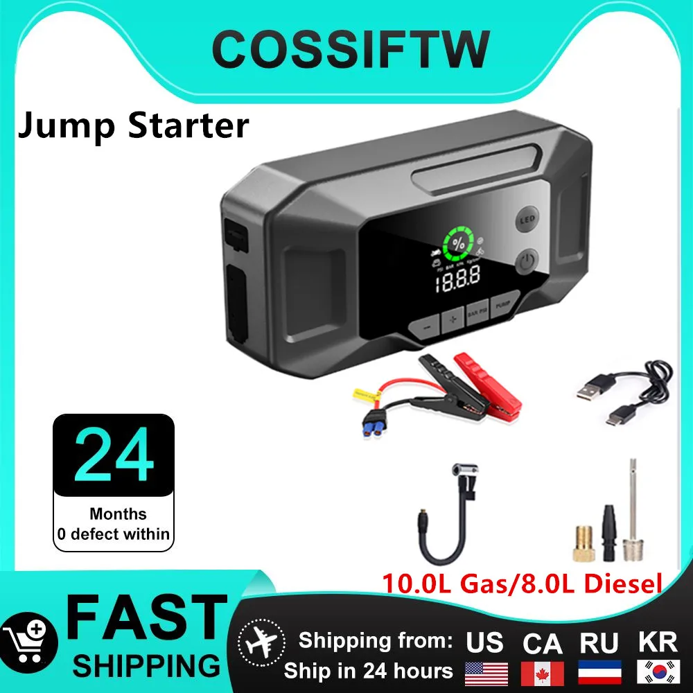 

COSSIFTW Portable 12V Air Compressor with Jump starter Car Tyre Inflator Tire Inflator Car Tool Inflatable Pump With LED Light