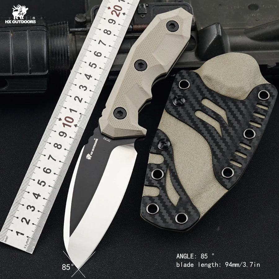 

HX OUTDOORS DC53 Hunting Knife ,Camping Kitchen Knives ,Straight Rescue Tool Survival Fishing Tools With Kydex Dropshipping