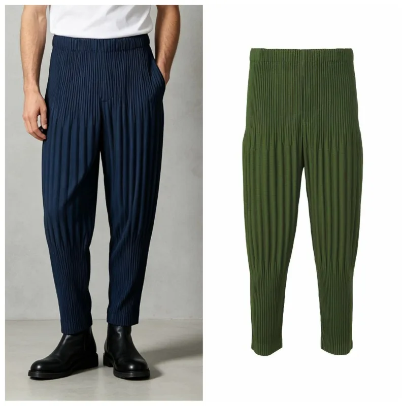 Miyake Pleated Lantern Pants Plisse Men 2026 Autumn Basic Style Personality Loose Casual Versatile Harem Nine-Point Pants Trendy