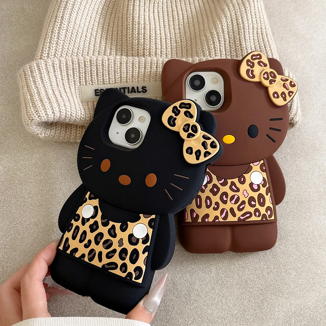 

Luxury leopard print phone Cute Cartoon Hello Kitty girl KT Phone Case For iPhone 12 13 14 15 16Pro Max Soft silicone Back Cover