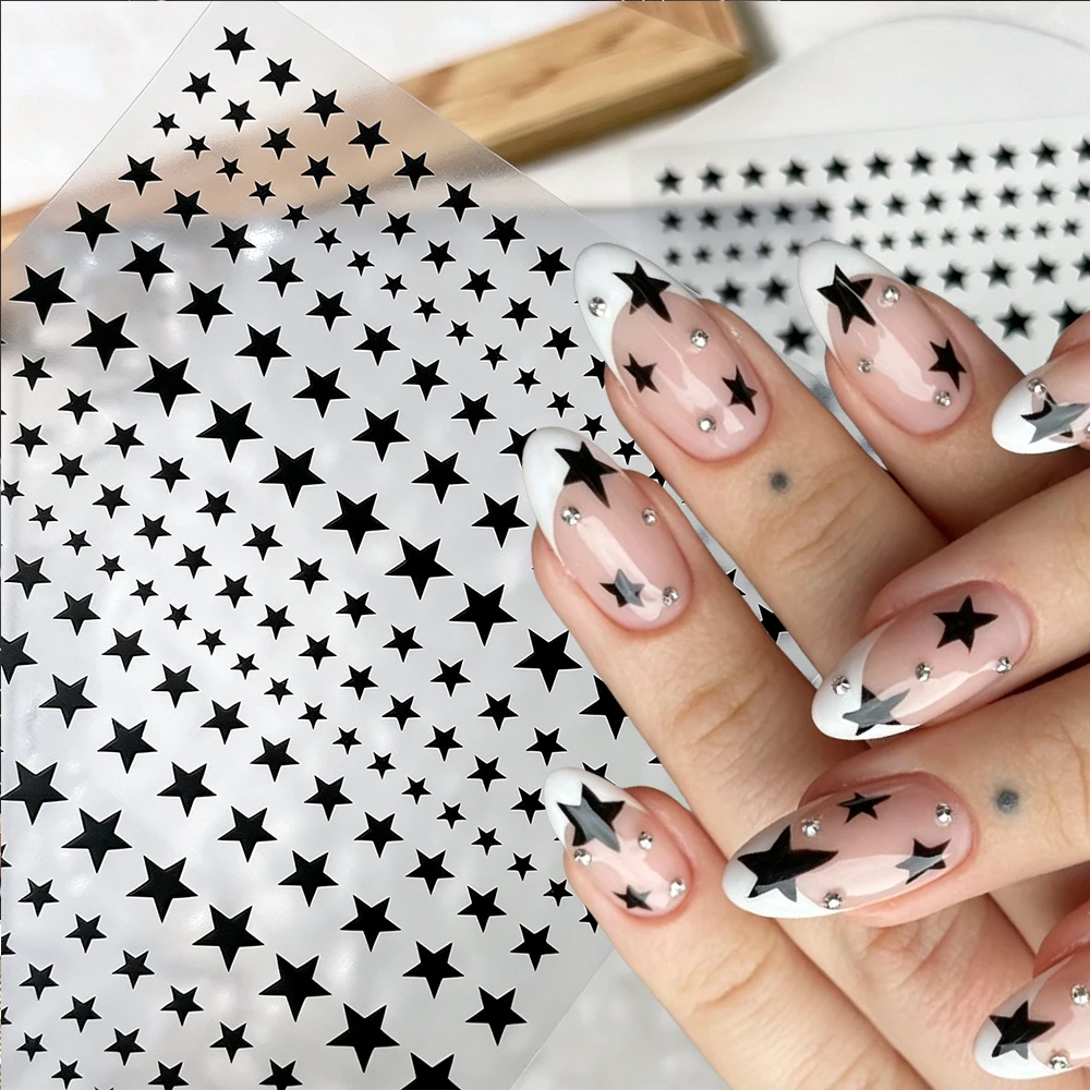 1pcs 3D Black Five-pointed Star Mixed Nail Sticker Y2k Pentagram Self-adhesive Manicure Decals Kawaii Star Nail Art Decoration#-