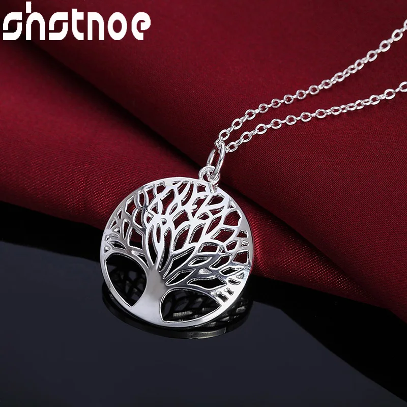 

SHSTONE 925 Sterling Silver Hollow Tree Round Pendant Necklace For Women Engagement Fashion Fine Charm Jewelry 16-30 Inch Chain