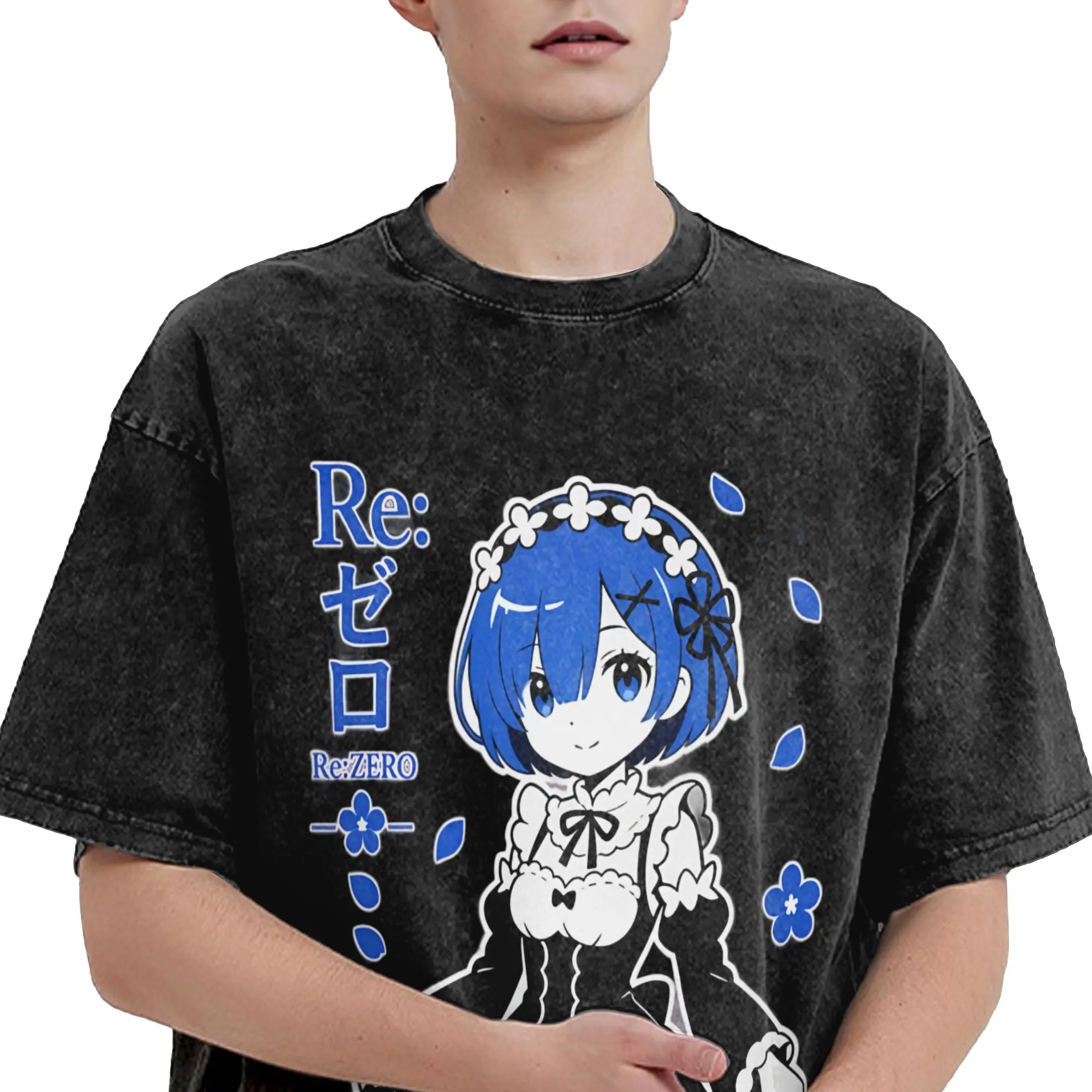 Re:ZERO Starting Life in Another world T Shirt Hip Hop Washed Short Sleeve Harajuku T-Shirt  Fashion for Men Women Streetwear