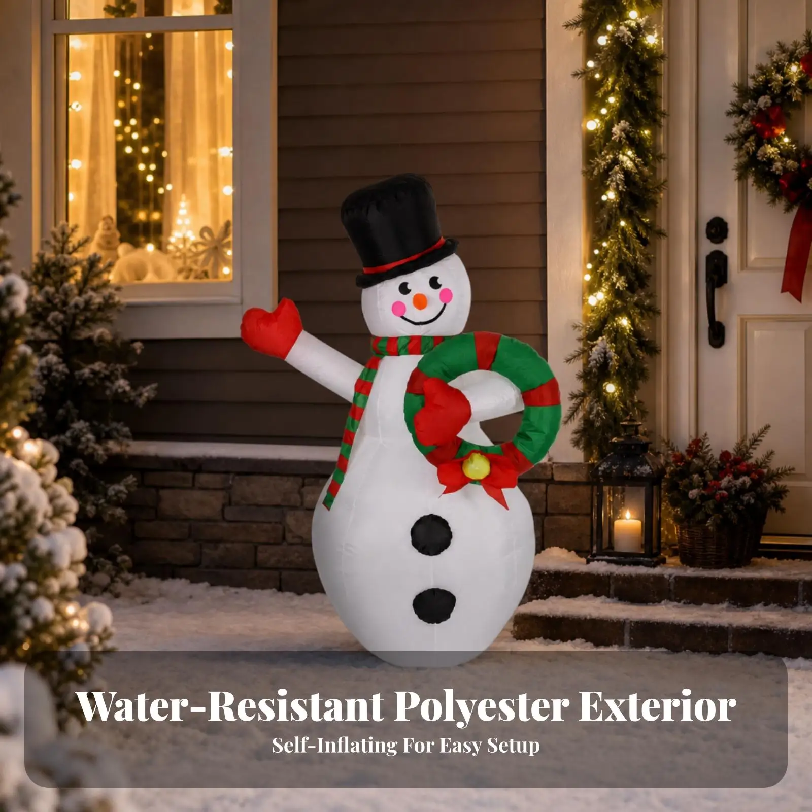 Holiday Inflatable Snowman Decorations for Outdoor Yard Polyester Festive Figure with Top Hat and Scarf for Christmas Eve Party
