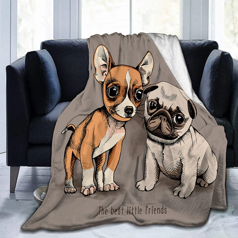 Cute Chihuahua Dog Flannel Blanket Bedspread for Bedroom Bedding Decor Multiple Sizes Fluffy Plush Soft Sofa Bed Throw Blanket