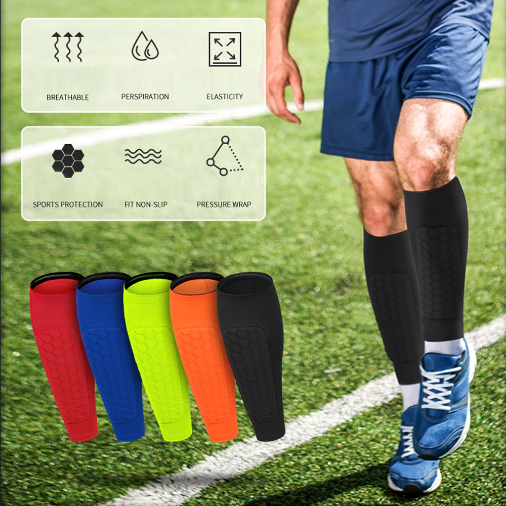 BraceTop Sports Football Cycling Compression Sleeves Honeycomb Sponge Safety Calf Leg Shin Sports Protection Men Women Teenagers