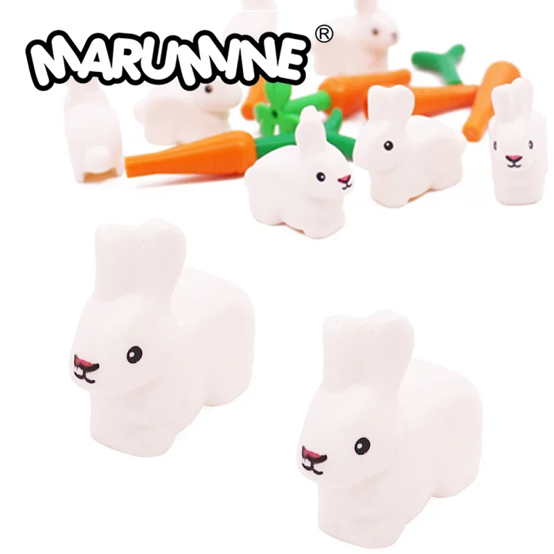 MARUMINE 100PCS Small Grain Animal Building Block Parts 29685 White Rabbit MOC Farm Ranch Brick Classic Game Assembly DIY Gift