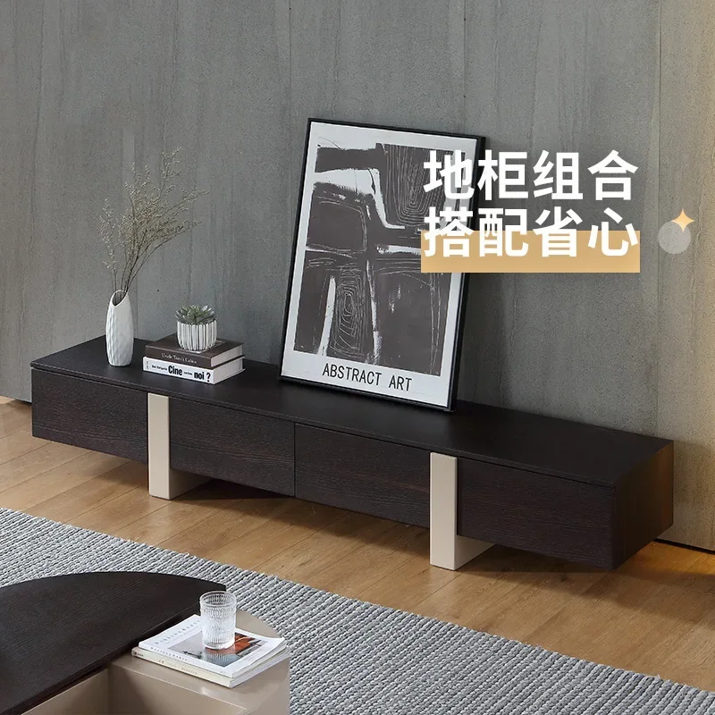 Italian minimalist khaki rotating coffee table TV cabinet combination living room household smoke size round storage