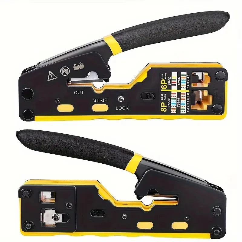 RJ45 Crimp Tool Pass Through Ethernet Crimping Tool for Cat6 Cat5 Cat5e RJ45 Connectors 8P6P RJ11 Connector Wire Tool
