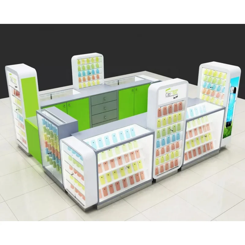 

2025customized.Modern Mobile Phone Accessories Display Stand Mall Kiosk Mobile Custom Phone Counter Design