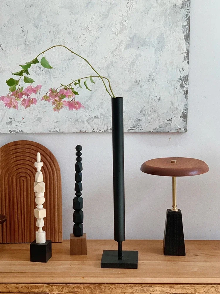 

Straight Cylinder Flower Metal Simple Retro Vase Home Desktop Decoration Accessories Artistic Creative Art Luxury Ornaments