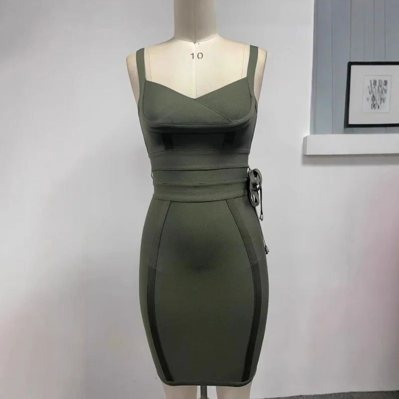 

Hot-selling items Seasonal Hot Sale European and American Style Spaghetti Strap Waist-Cinching Bodycon Bandage Dress Slimmi