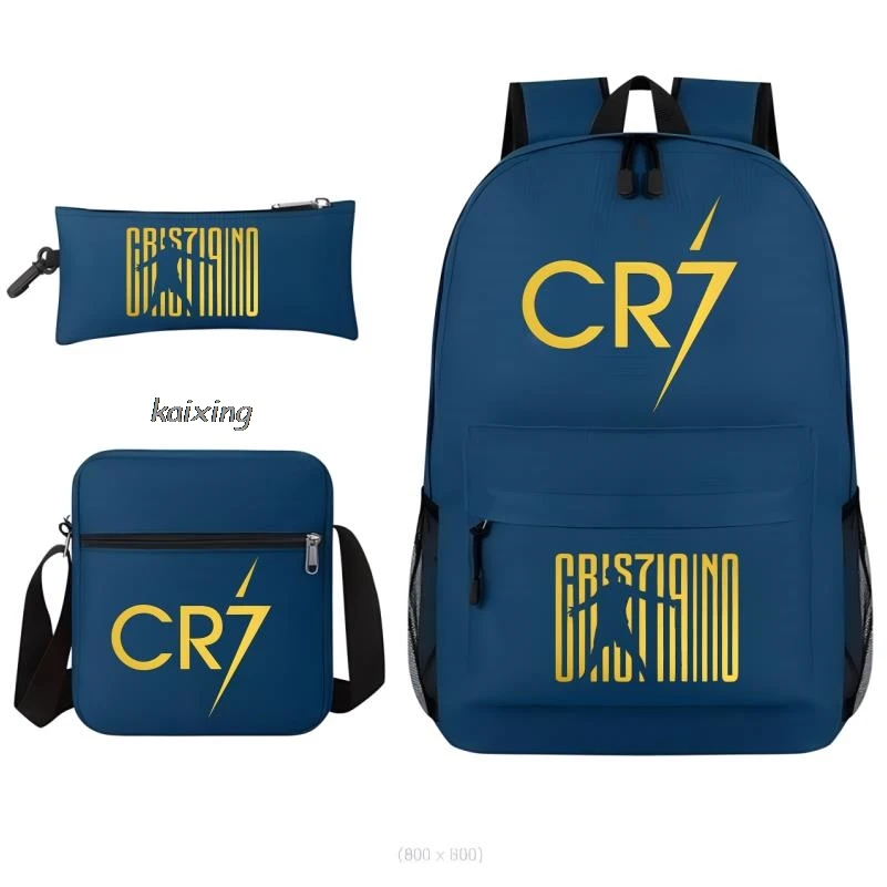 Sac à dos CR7 pour filles et garçons, sacs d'école, sac à dos de voyage pour adolescents, sac à dos pour ordinateur portable, sac à dos pour femme, cadeau Mochilas, chaud, mode, ensemble de 3 pièces