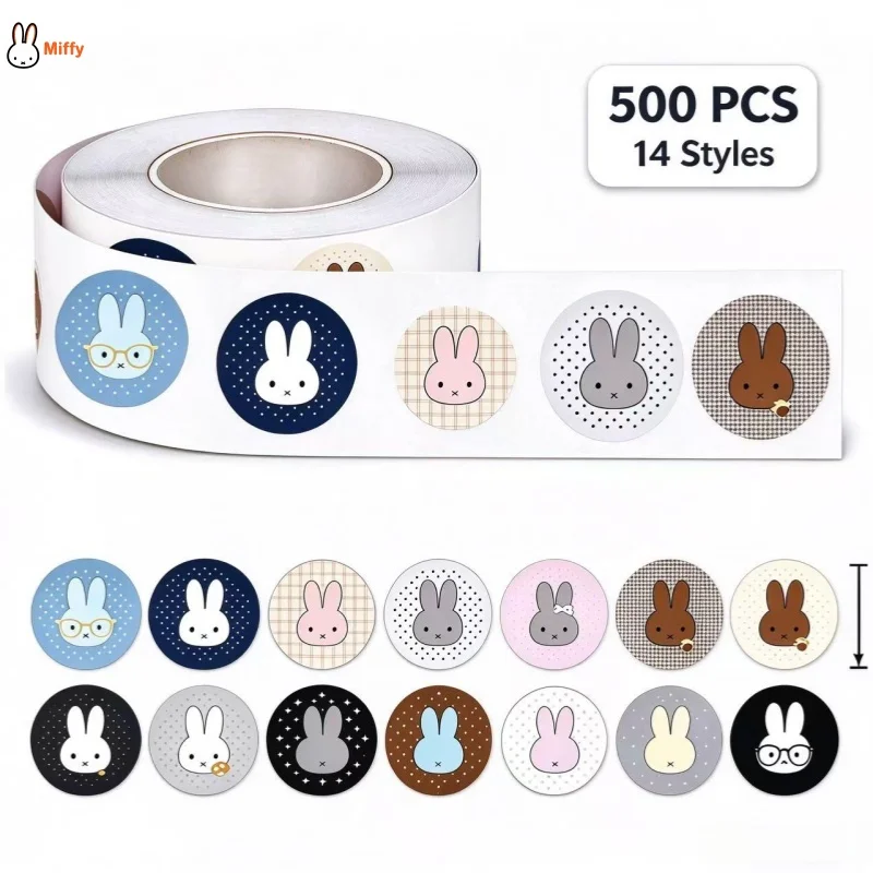 500Pcs Kawaii Miffy Rabbit Roll Stickers Cute Cartoon Rabbit Decals for Hand Account Planner Gift Sealing DIY Phone Shell