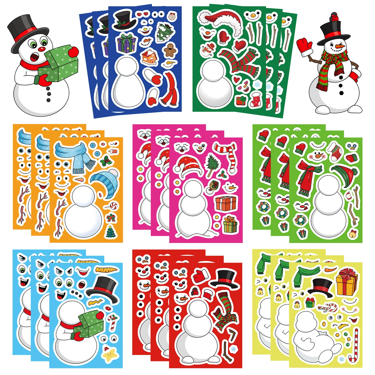 8/16 Stück Weihnachts-Schneemann-Aufkleber „Make a Face“, wasserfeste Vinyl-Aufkleber für Laptop, Telefon, Helm, Gepäck, Kühlschrank