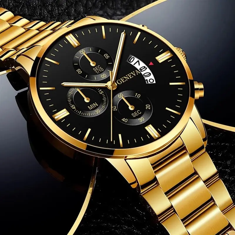 2023 Fashion Men Gold Stainless Steel Watch Luxury Calendar Quartz Wrist Watch Mens Business Watches for Man Clock Reloj Hombre