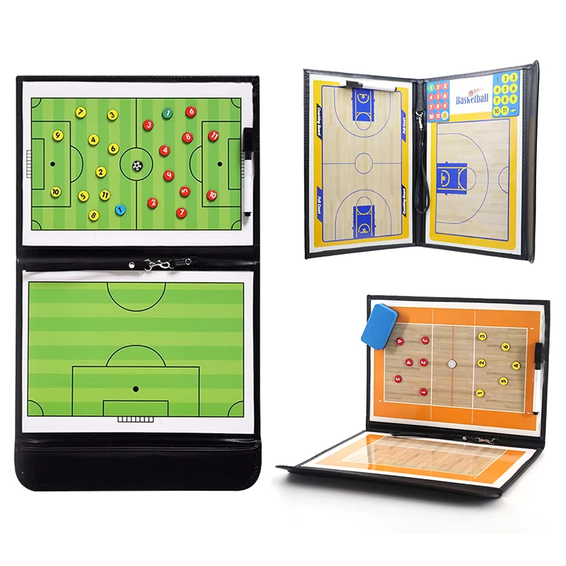 Folding Magnetic Tactical Boards Set for Soccer, Basketball and Volleyball - Portable Coaching Strategy Boards with Pen