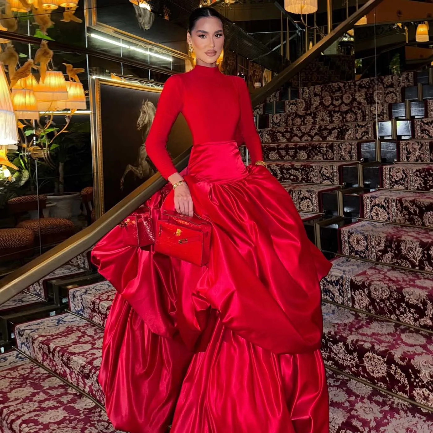 

Elegance Red Taffeta Maxi Evening Skirt High Waist Tiered Ruffle Wedding Party Skirts Women Pageant Birthday Skirt Custom Outfit