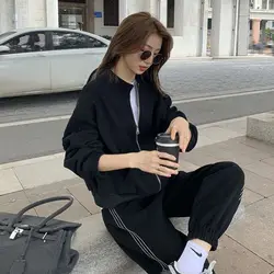 Women's Leisure Fashion Sports Suit 2023 Autumn Winter New Loose Stand Up Neck Zipper Cardigan Hoodie And Pants 2 Two piece Set