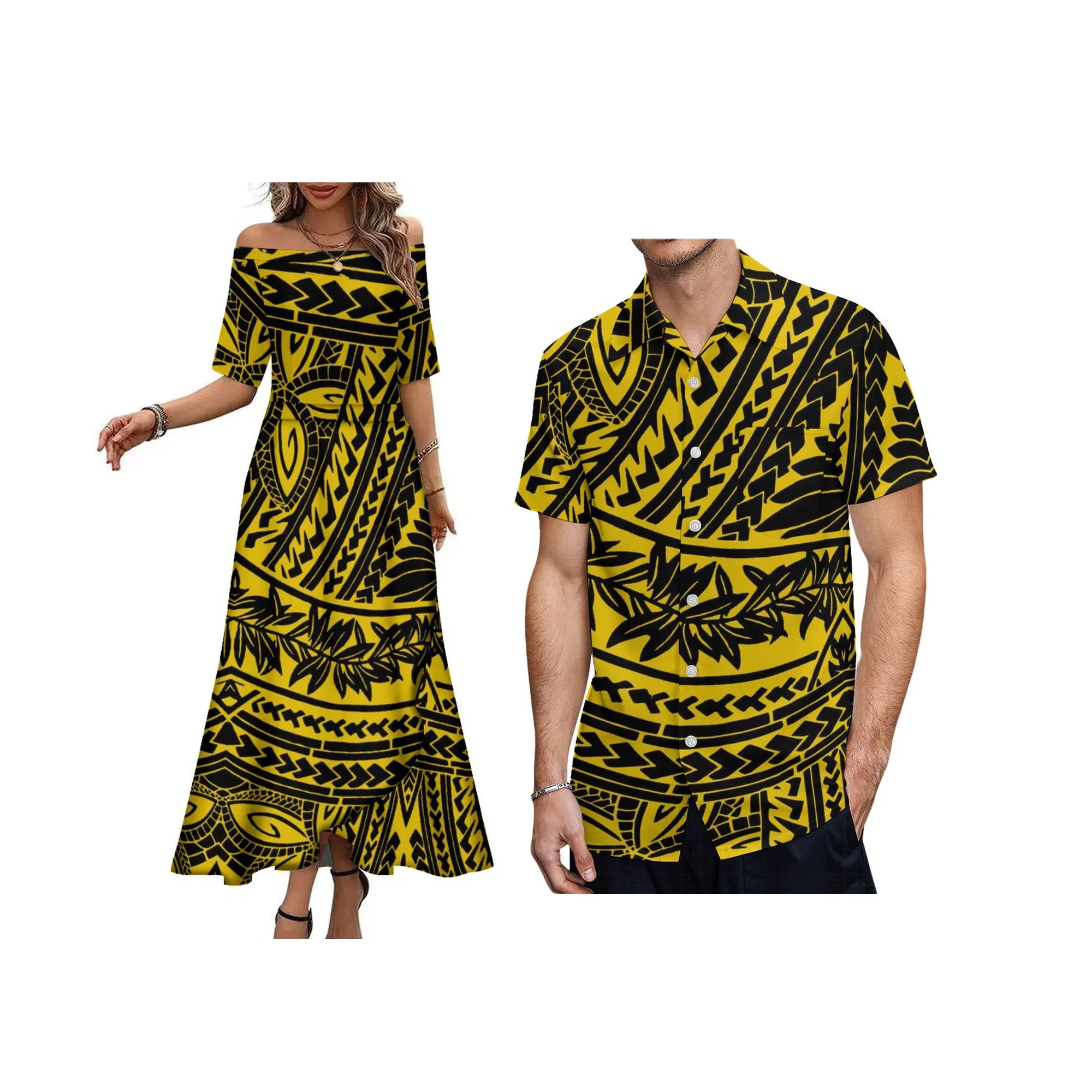 Hot Selling Off the Shoulder Long Maxi Vestido Customized Samoan Polynesian Tribal Ladies Island Vestido Half Sleeve Summer Vestido
