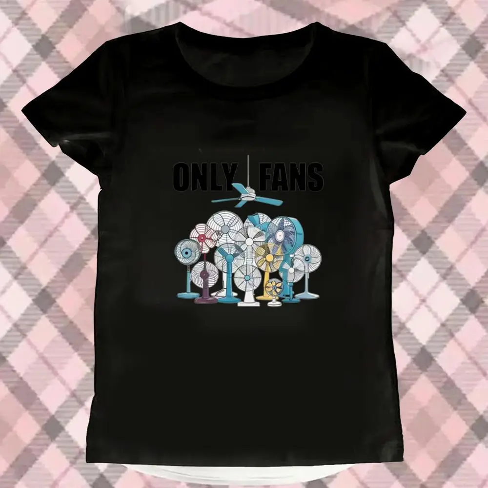 Funny Only Fans Meme Graphic Women's Oversized Summer T-shirt Short Sleeve Creative Electric Fan Print Vintage Female Cheap Tops