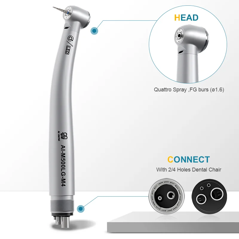 Dental high speed rękojeść Led samoświetlna rękojeść turbiny powietrznej 2 otwory 4 otwory dentysta części do krzeseł mała głowa M500LG