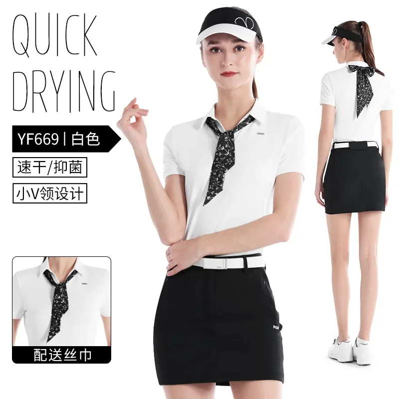 PGM Golf Clothing تنانير نسائية، مجموعة رياضية صيفية، تي شيرت بأكمام قصيرة، قميص بولو