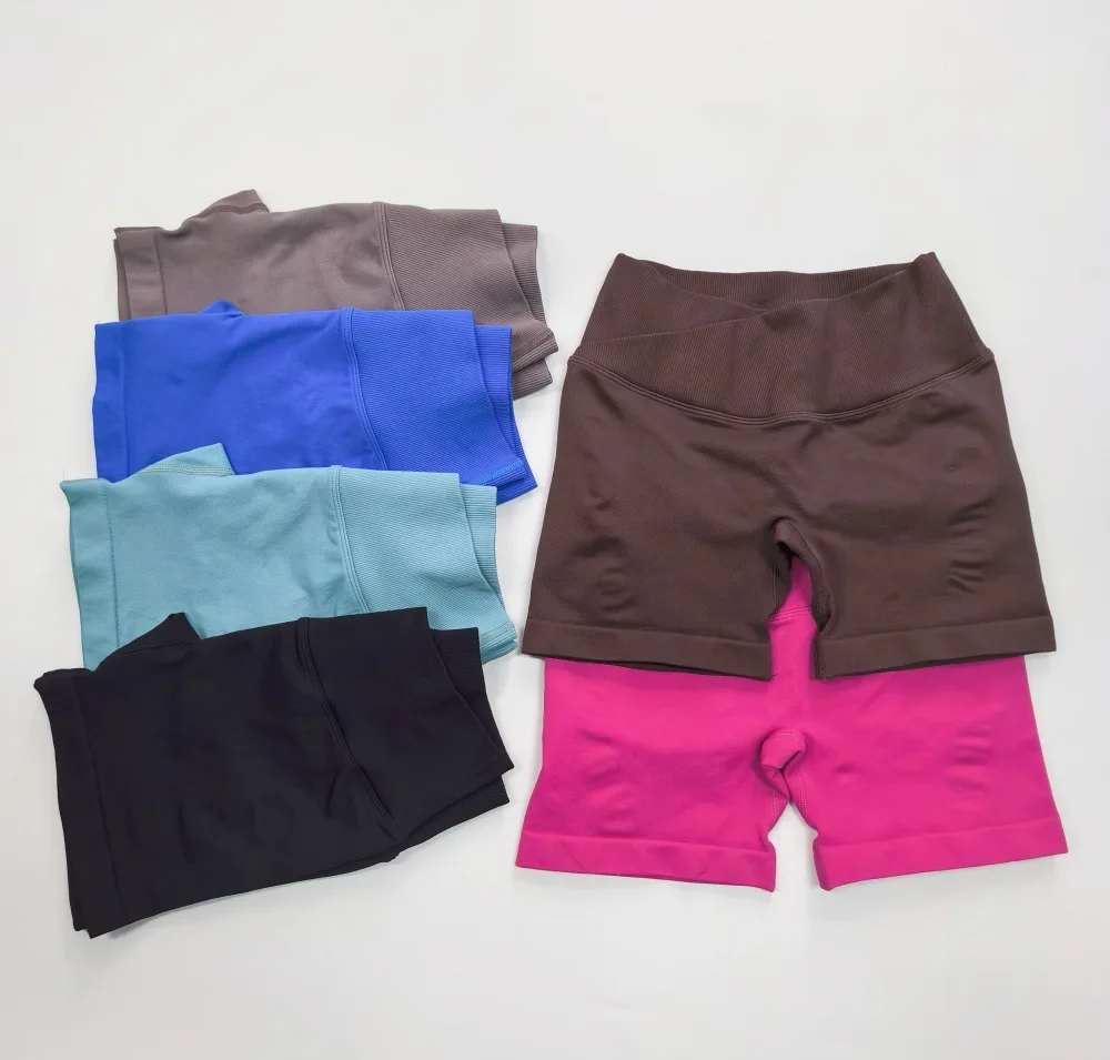 رؤية الصالة الرياضية السراويل 4.5 "ملابس حريمي لفافة ساق غير مخيطة الخامس الخصر الصليب اليوغا السراويل اللياقة البدنية Scrunch الغنيمة الجوارب تشغيل السراويل #4