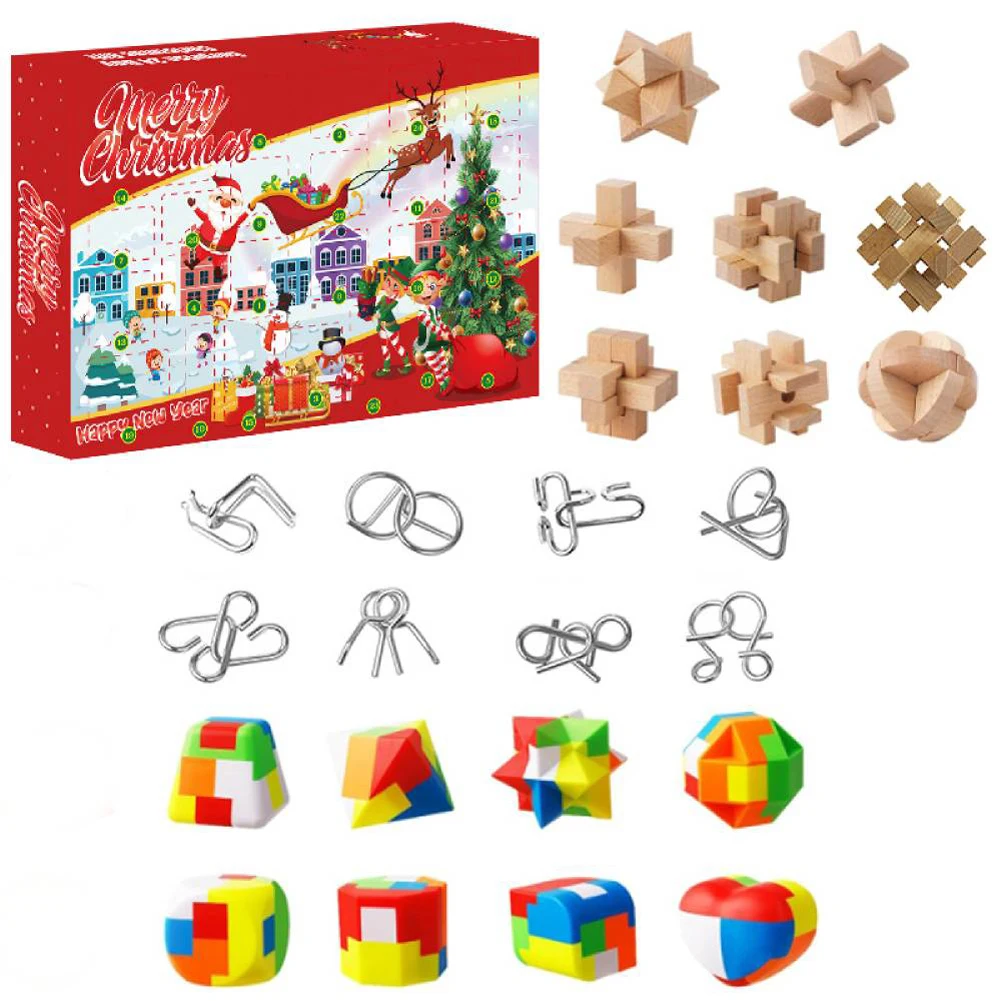 

Advent Calendar 2024 with Plastic Metal and Wooden Puzzle Toys Fun Challenges Toys Christmas Advent Calendar Xmas Gifts for Kids