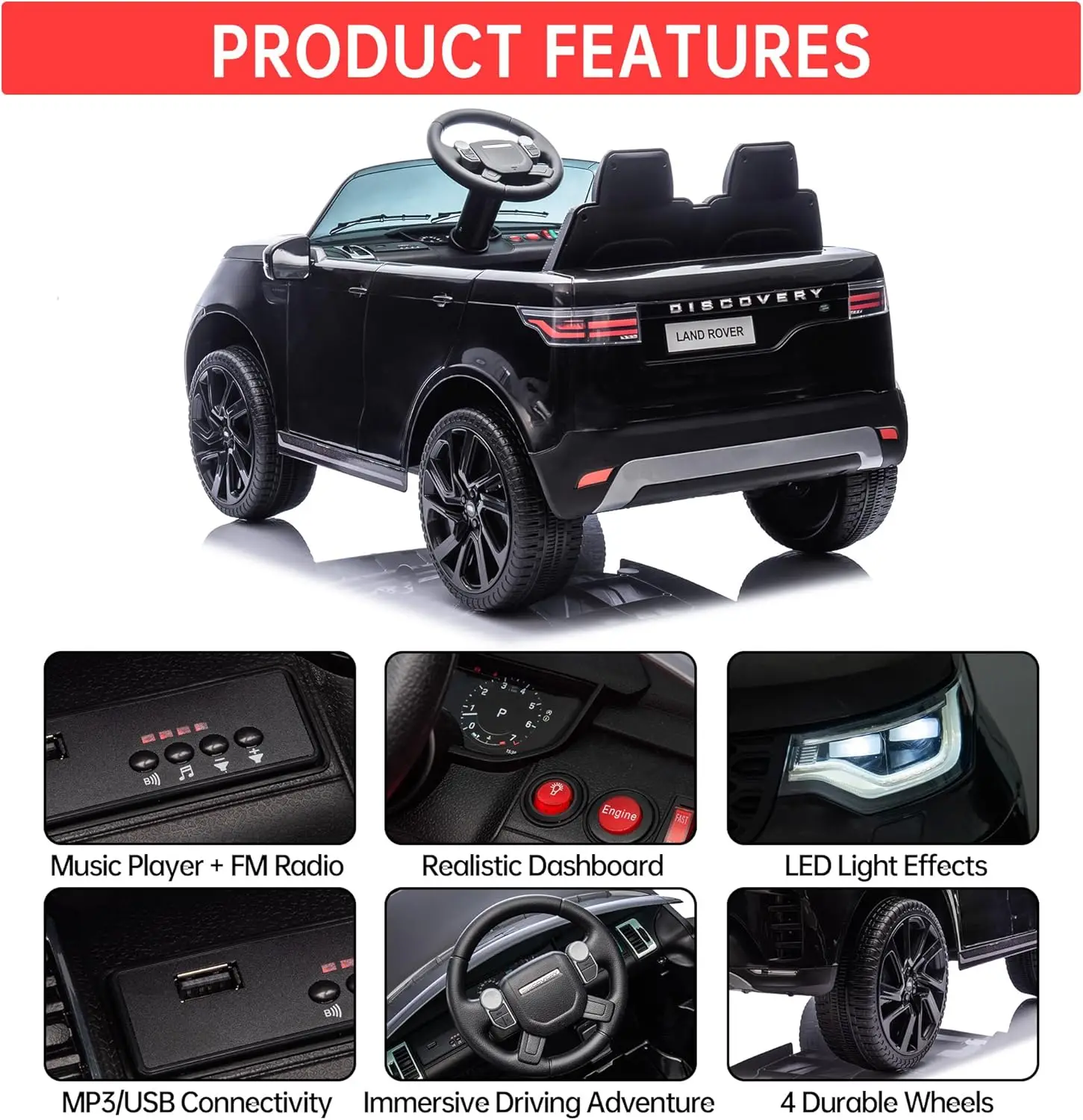 Kids Ride On Toys 12V Electric Ride-On Car with 2 Seaters, Remote Control, Dual Motor Music, Lights, Safety Seat for Boys&Girls