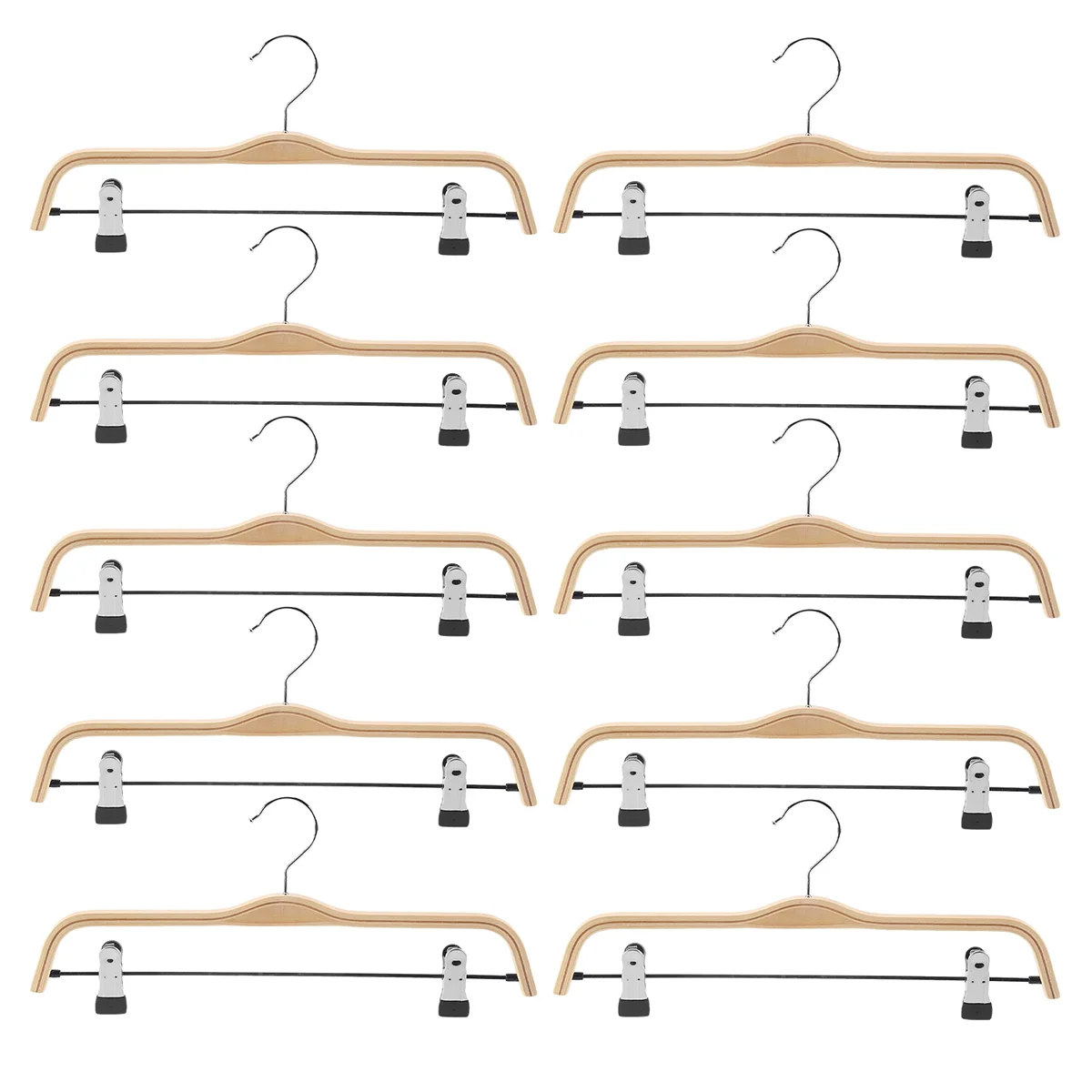 10 Pack Solid Finish Wooden Trousers/Skirt Hangers with Anti-Rust Clips Coat Clothes Hangers