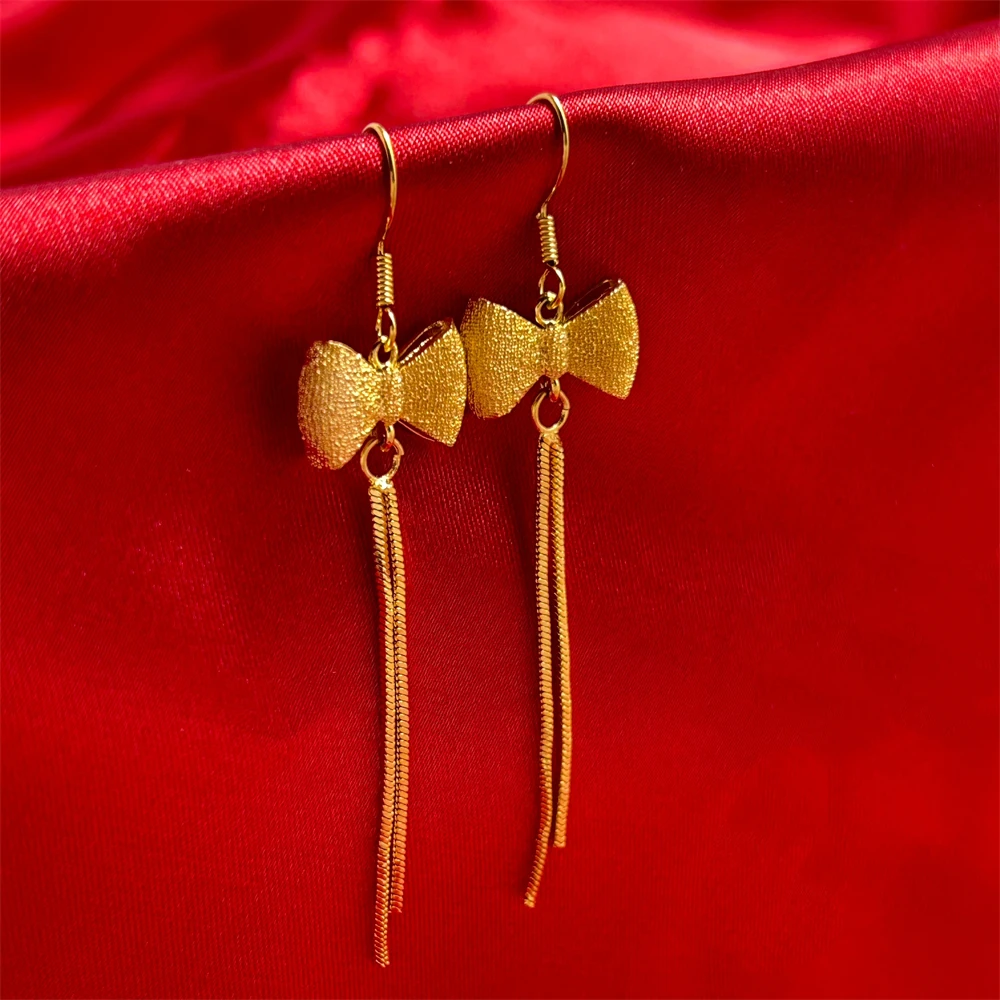 Yellow Gold Plated Long Tassel Drop Earrings for Women Stainless Steel Pendientes Mujer Trendy Jewelry Accessories Party Gifts