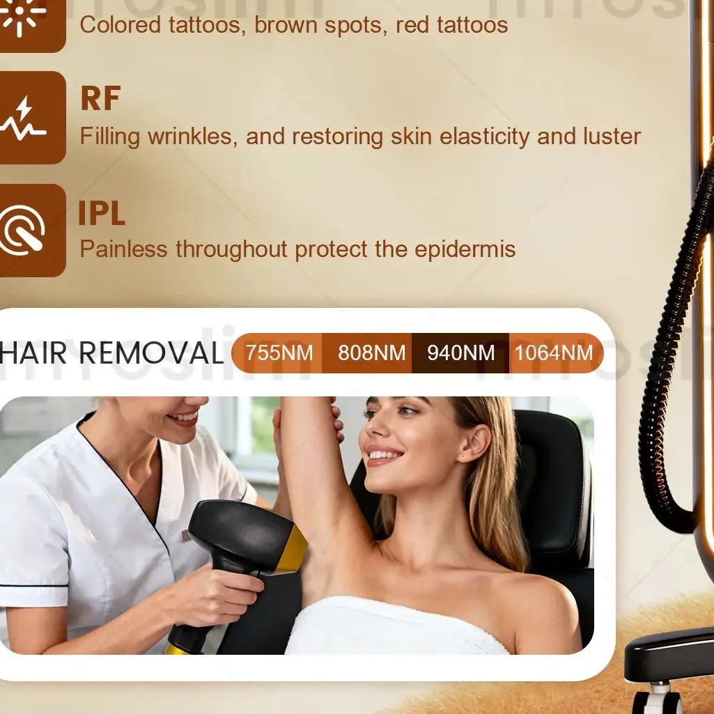 4 Wavelength IPL Hair Removal 5000W 10Bars Professional 4-in-1 Diode Laser Device Pico RF Photorejuvenation Device