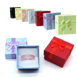 4x4cm Fashion Ribbon Jewelry Ring Earrings Pendant Display Storage Box Packaging Valentine's Day Birthday Wedding Color Gift Box