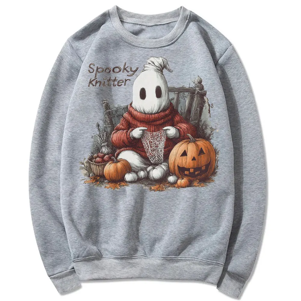 Spooky Knitter Ghost Halloween T-Shirt, Funny Halloween Shirt, Knitting Gift Tee, Cute Ghost Sweater Knitting Pumpkin Design