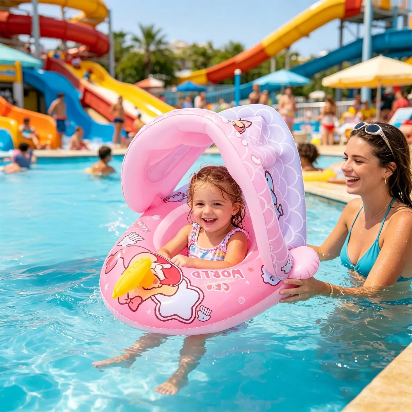 

Kids Swim Float Sun Protection Inflatable Raft With Canopy Kids Swimming Float For Bath Beach Tub Shower Summer Outdoor Play