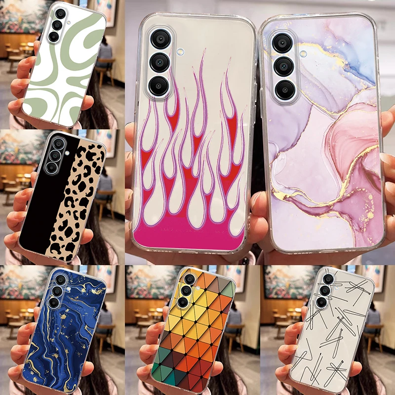 For Samsung Galaxy A15 4G A15 5G Phone Cases Speckle Lattice Ink Block Flame Pattern Cover For Samsung A15 Transparent TPU Shell