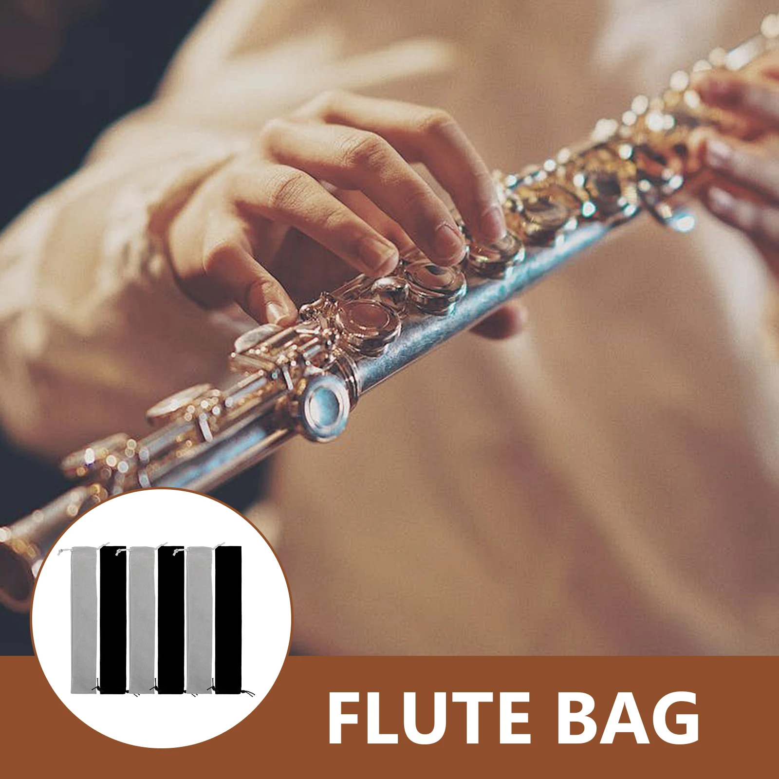 

6pcs Storage Bag 6cm x 37cm Flute Bag For Carrying Black Grey Soprano Recorder Pouch Cloth Drawstring Case Portable