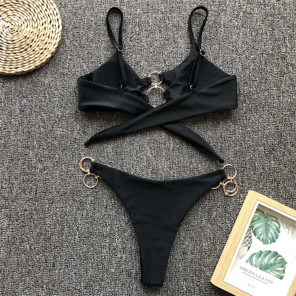 Metallringe, Leopardenmuster, brasilianischer Bikini, Damen-Badebekleidung, zweiteiliger Bikini, String-Bikini, Badeanzug, Badebekleidung, Modell V1441. – Detail 17