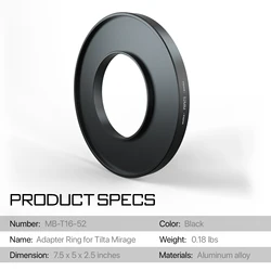 TILTA MB-T16 Lens Adapter Ring 52mm 55mm 58mm 62mm 67mm 72mm 77mm 82mm 86mm Ring for 4x5.65 Mirage Matte Box VND Accessories