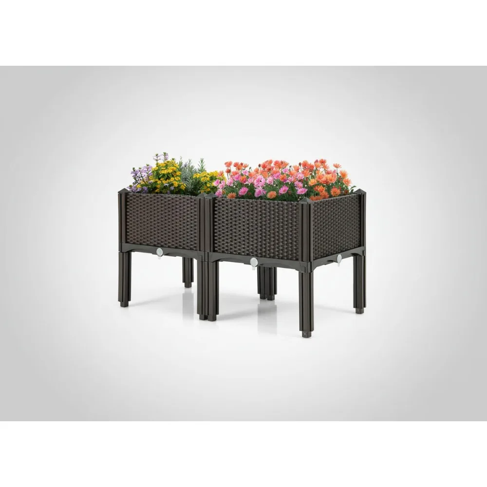 

Outdoor Raised Garden Bed with Self-Watering System, 2 Tier Planter Box with Removable Legs for Vegetables Fruits Flowers