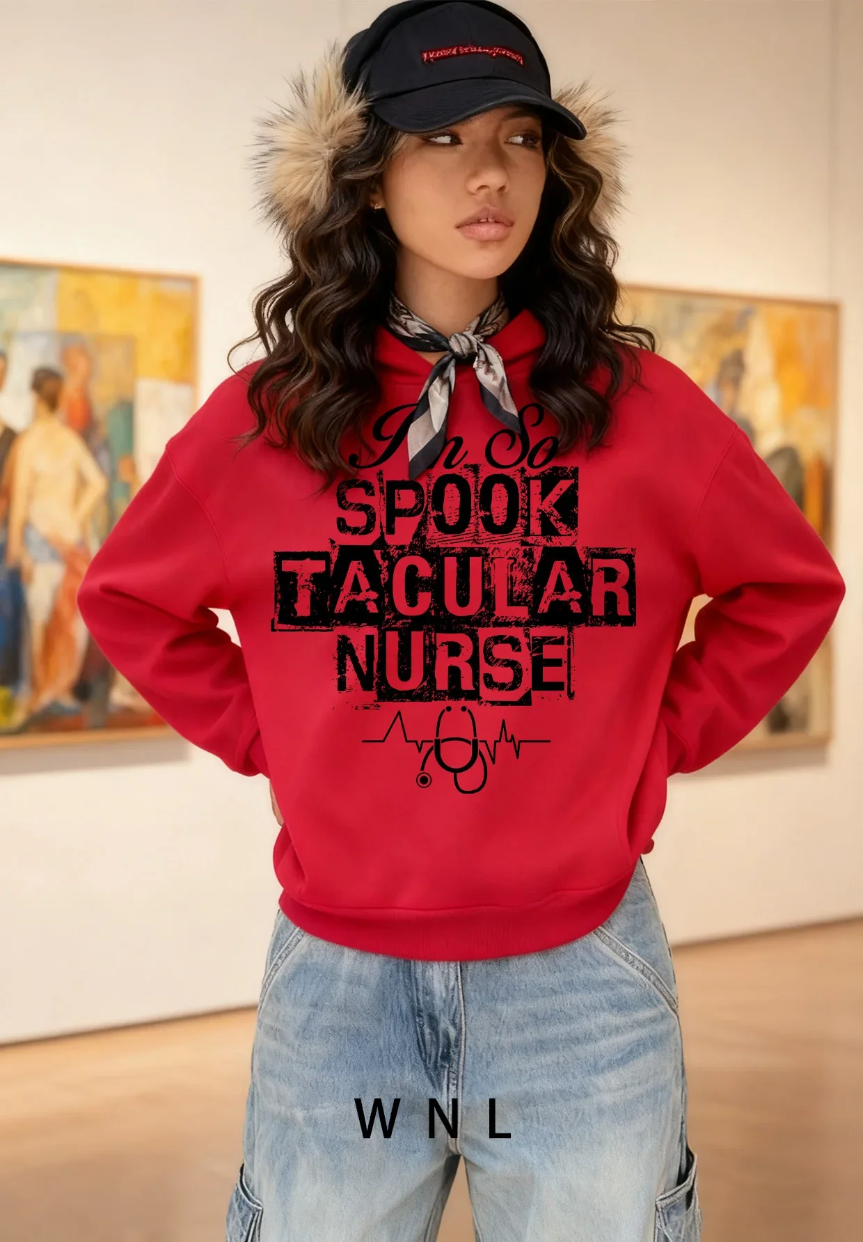 2025 Autumn/Winter heat transfer women's hooded sweatshirt, fashionable and versatile, loose and casual